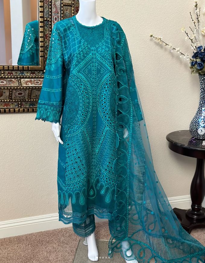 Cotton Embroidered Fully Chickankari Suit - 3pc