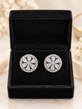 Silver Crystal Floral Stud Earrings | Round Teardrop Halo Earrings