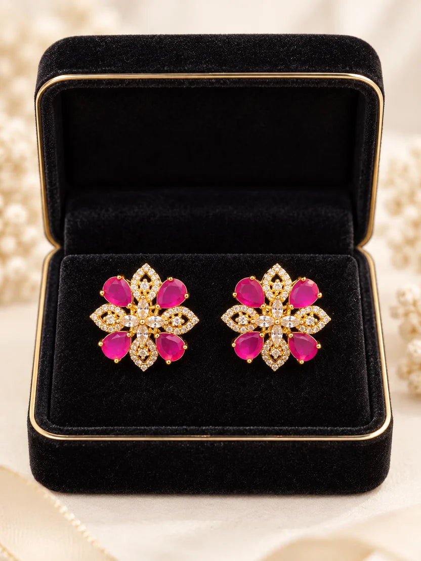 Floral Teardrop Crystal Statement Stud Earrings – 3 Colours