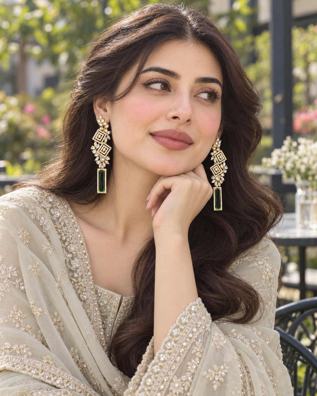 Royal Gold 1 Carat Drop Earrings With Blue Stone 017