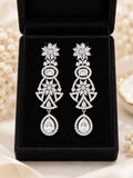 Luxury Silver Crystal Statement Drop Earrings | Elegant Party Wear Earrings