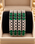 Silver and emerald green 4-piece bangle set in jewellery box