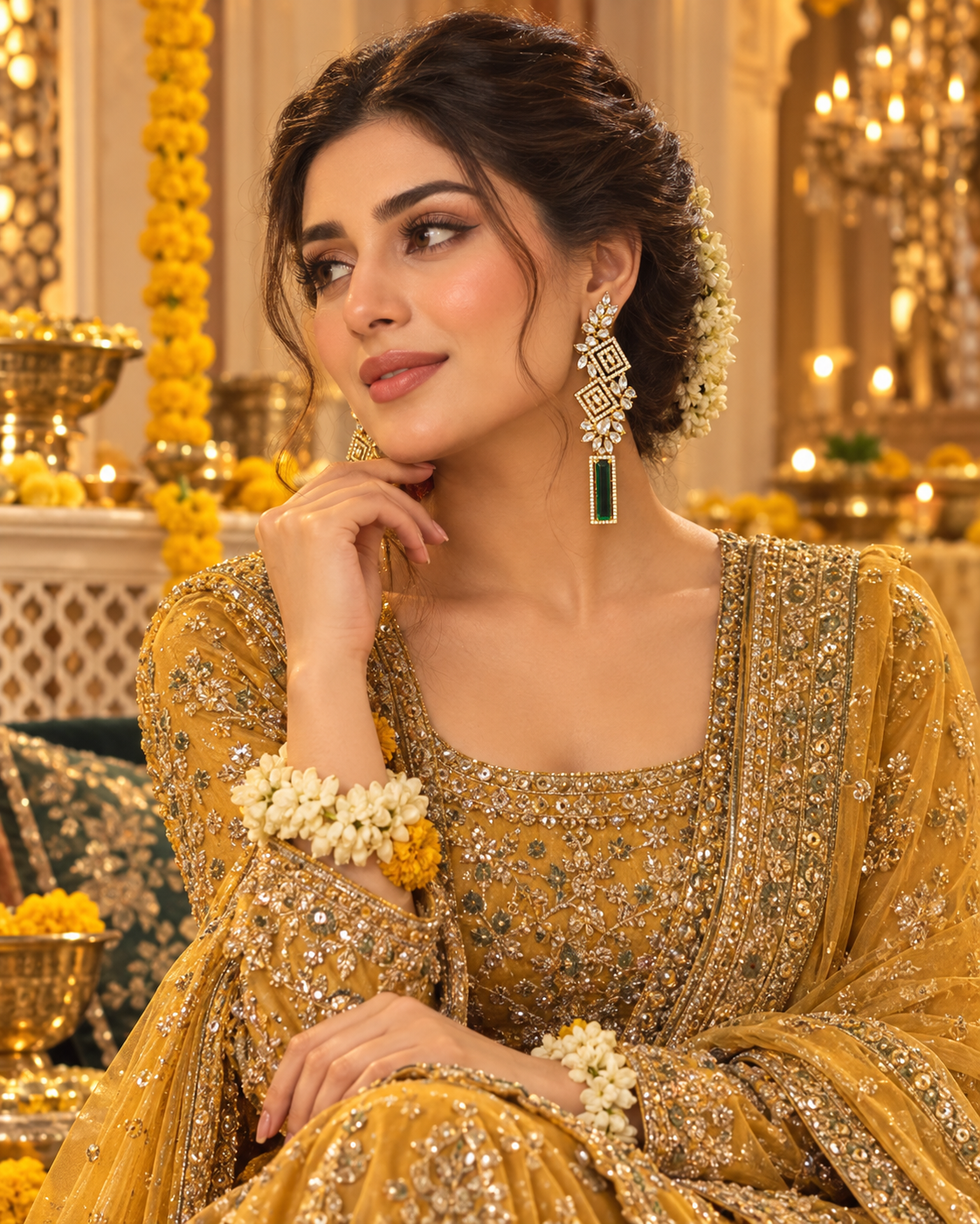 Royal Gold 1 Carat Drop Earrings With Blue Stone 017