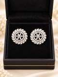 Silver Crystal Halo Stud Earrings | Elegant Round Statement Earrings