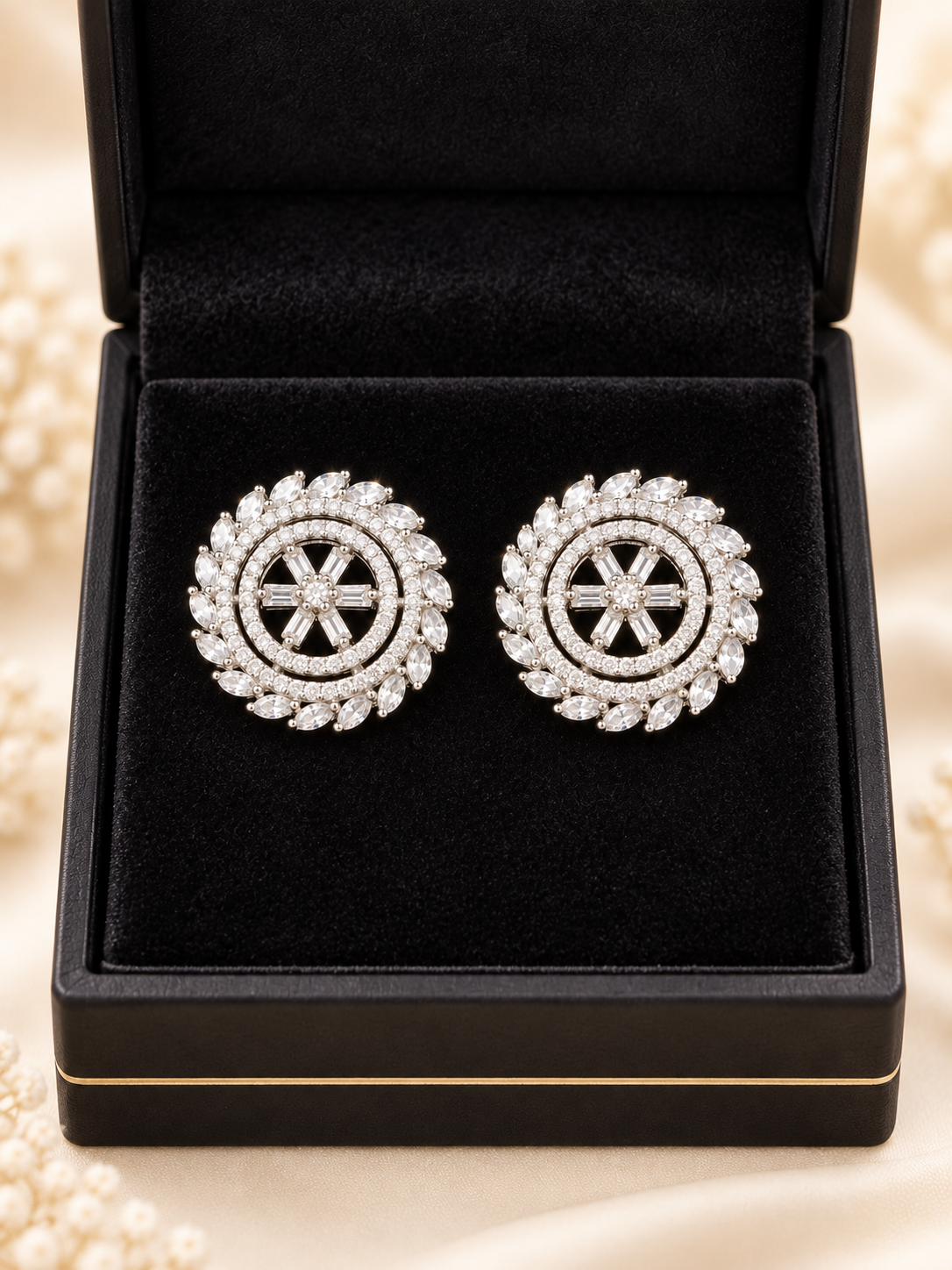 Silver Crystal Halo Stud Earrings | Elegant Round Statement Earrings