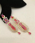 Ruby Pink Crystal Gold-Plated Statement Earrings