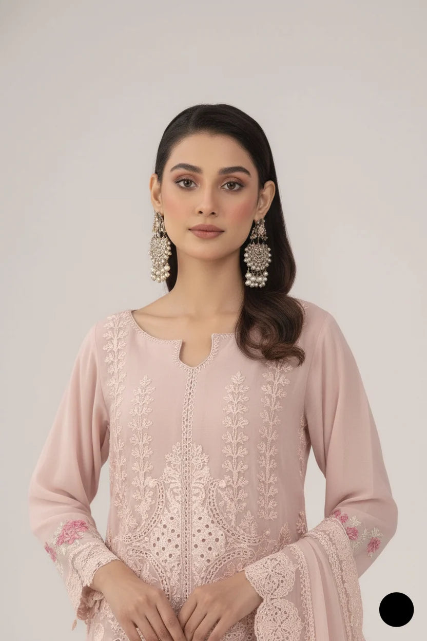 3pc Chiffon Embroidered Suit 6377 PINK
