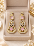 Blush Pink Crystal Geometric Drop Earrings | Gold-Tone Statement Earrings
