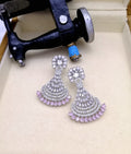 Silver & Blush Pink Crystal Jhumka Drop Earrings 025
