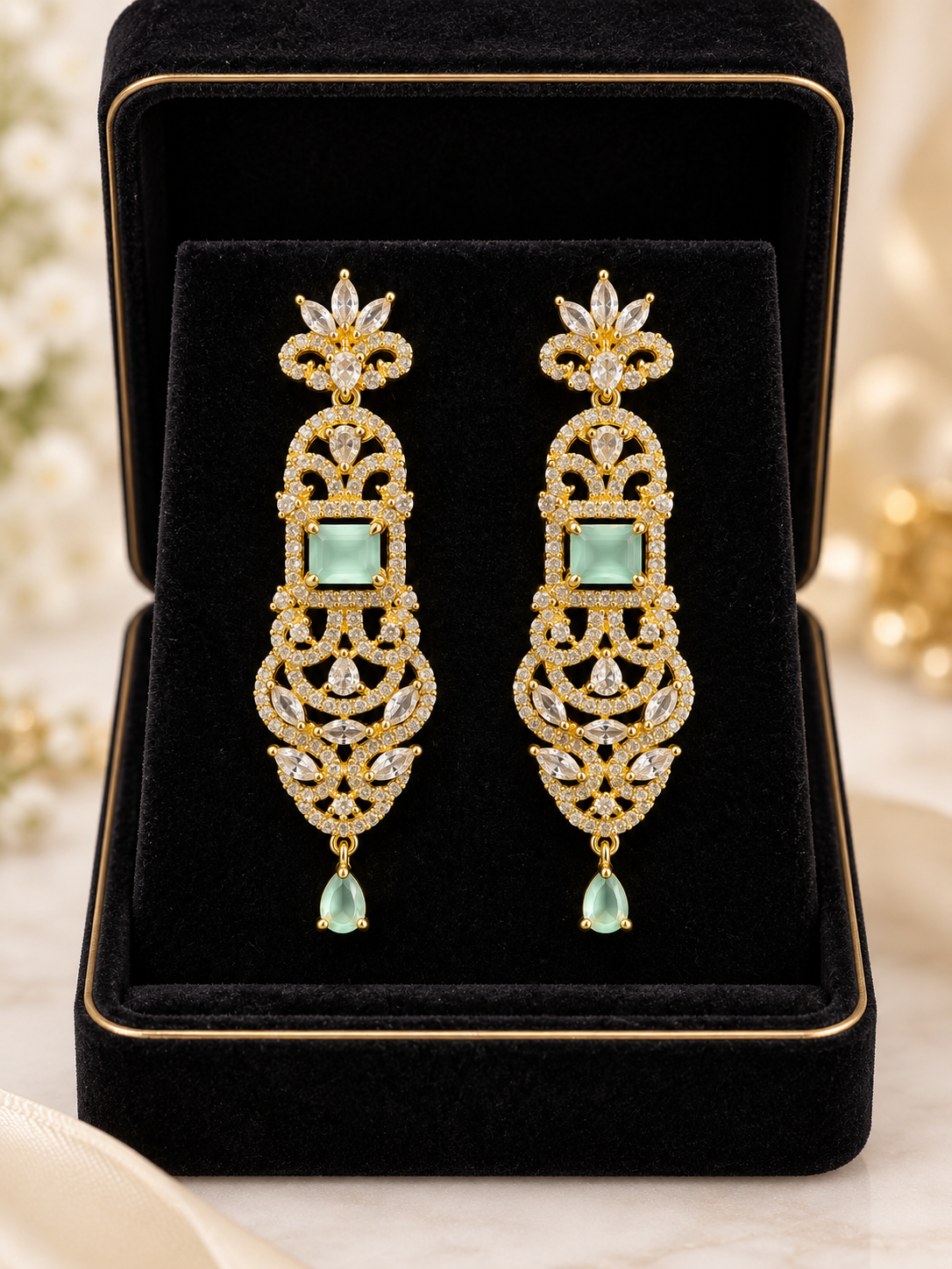 Gold-Tone Four Petal Crystal Stud Earrings | Floral Statement Earrings