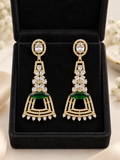 Emerald Green Crystal Drop Earrings | Gold-Tone Geometric Statement Earrings