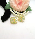 Mint Green Floral Crystal Square Stud Earrings