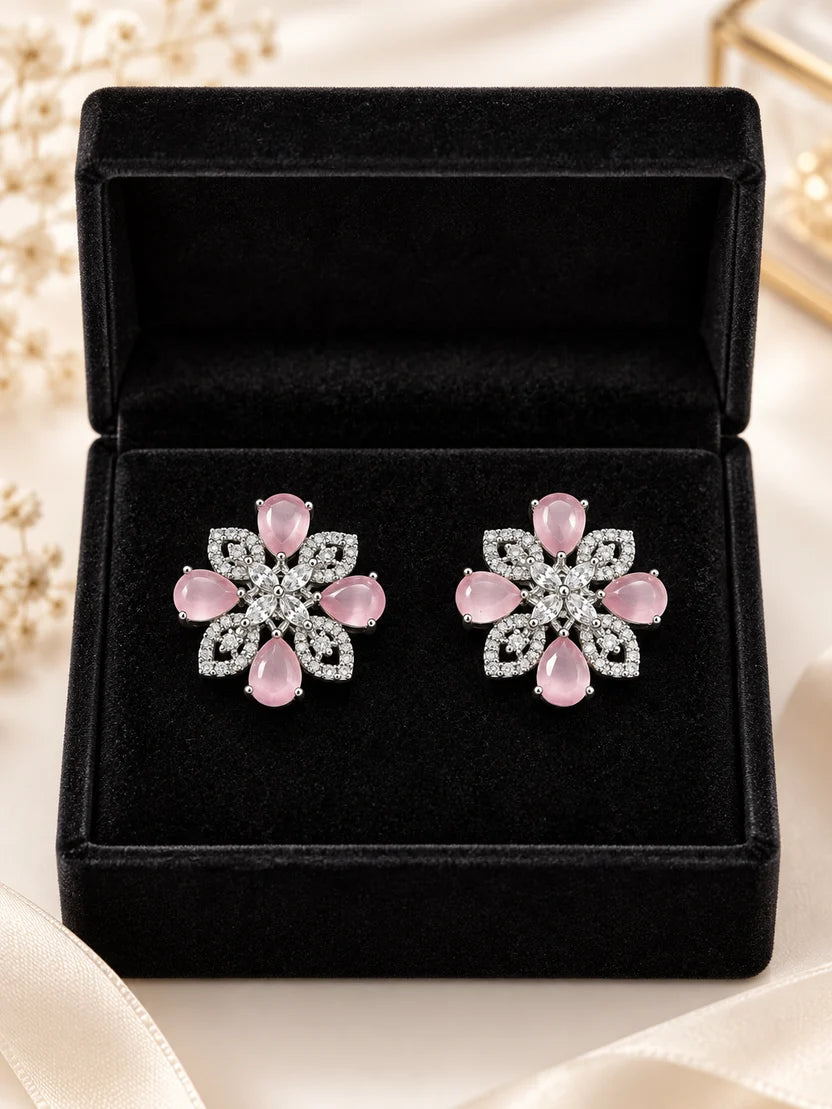 Floral Teardrop Crystal Statement Stud Earrings – 3 Colours