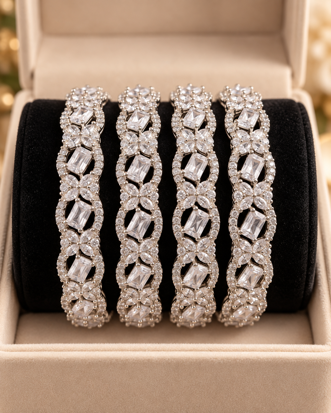 Silver 4-piece bangle set in jewellery box