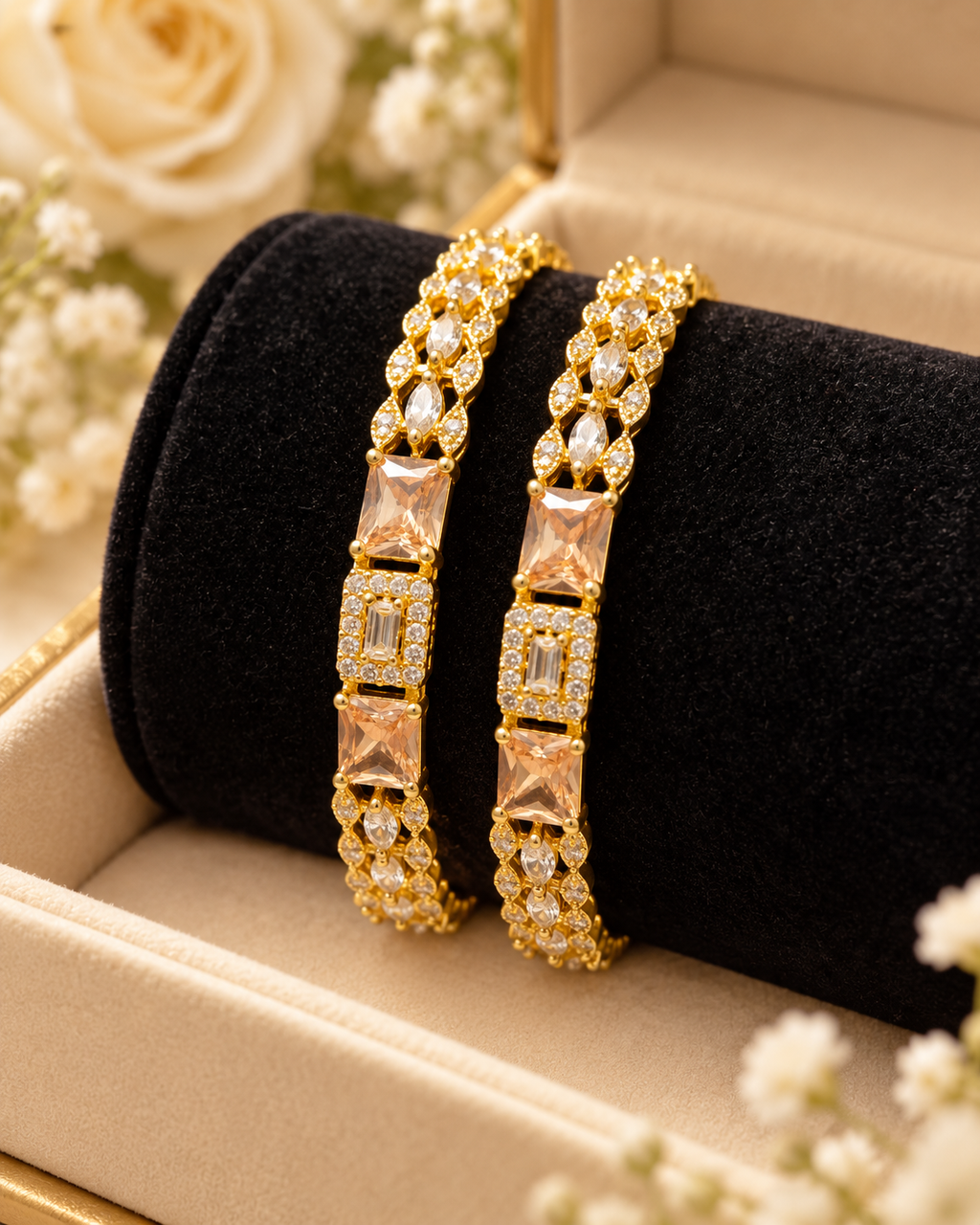 Gold champagne twist bangles close up