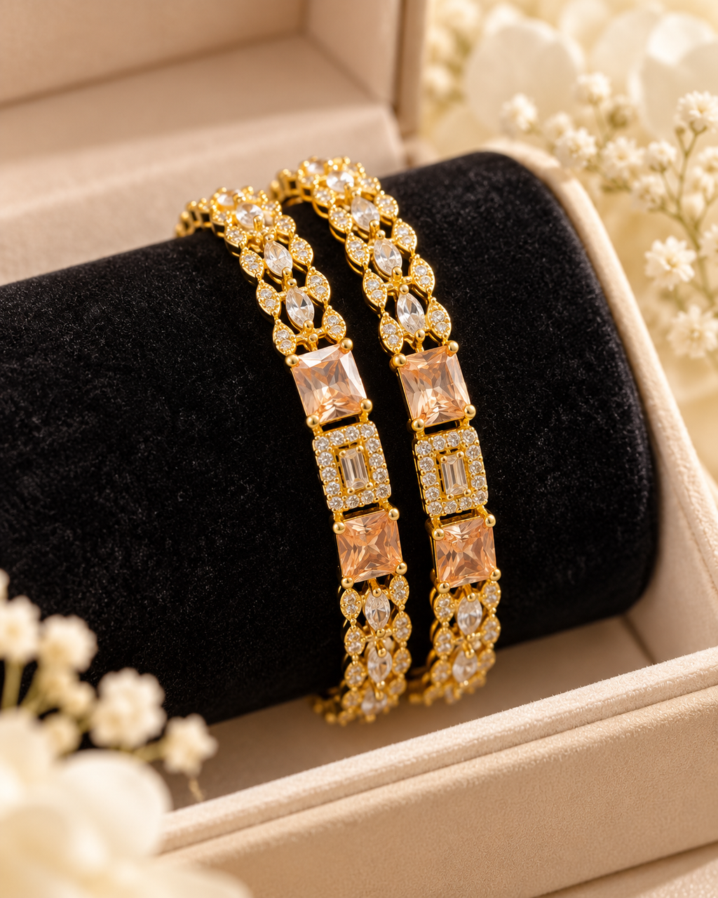 Gold champagne twist bangle set in jewellery box