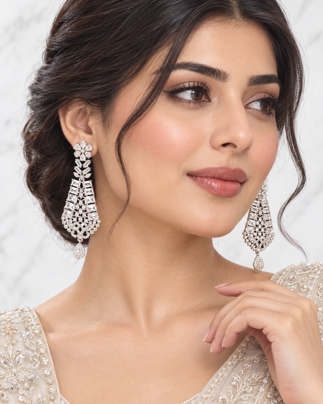 Silver Plated Crystal Baguette Long Earrings 016