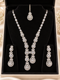 Luxury Silver Teardrop Crystal Necklace Set with Earrings & Maang Tikka