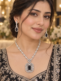 Dark Blue Stone Silver-Tone Statement Necklace & Earrings Set