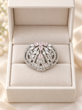 Luxury Silver-Tone Pink Crystal Statement Ring | Sparkling Floral Design