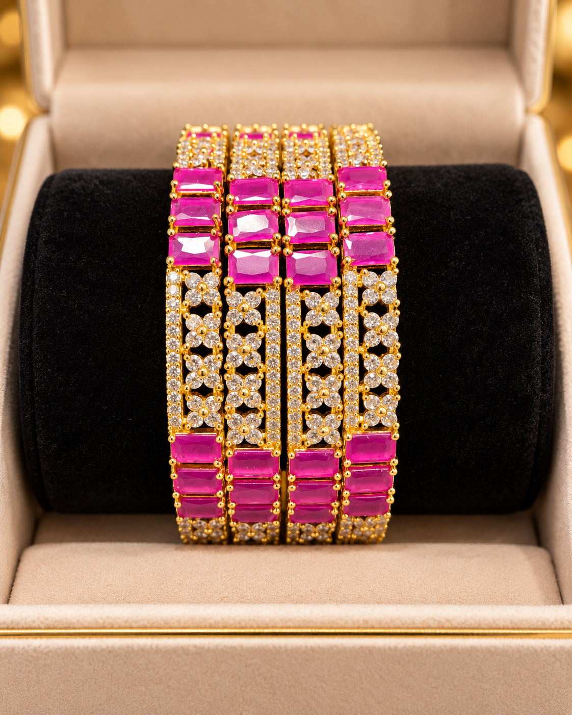 Gold and pink bangles close up