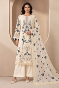 Cream floral embroidered chiffon suit with palazzo trousers and dupatta