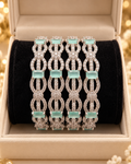 Silver and light green 4-piece bangle set in jewellery box