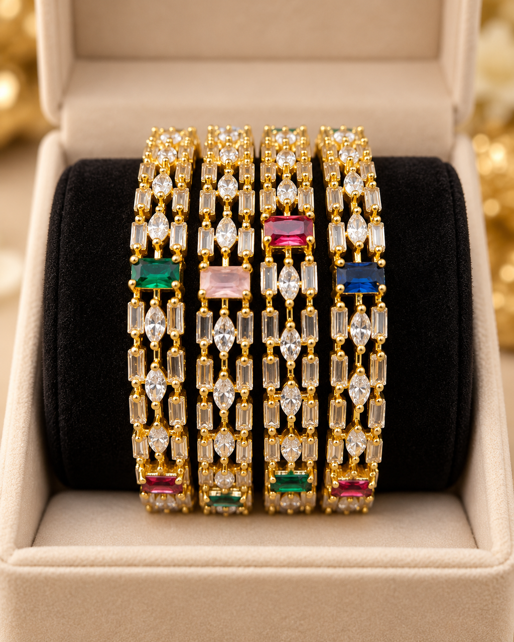 Gold multi-colour bangles close up
